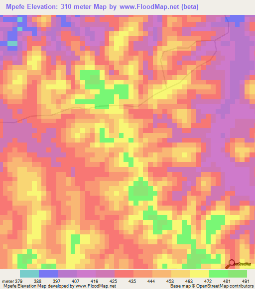 Mpefe,Congo (Kinshasa) Elevation Map