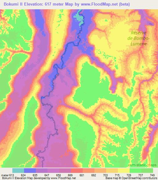 Bokumi II,Congo (Kinshasa) Elevation Map