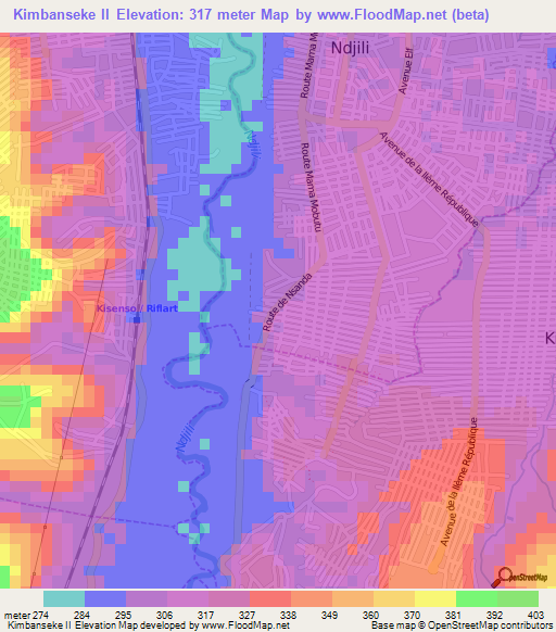 Kimbanseke II,Congo (Kinshasa) Elevation Map