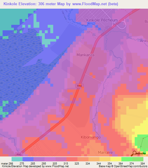 Kinkole,Congo (Kinshasa) Elevation Map