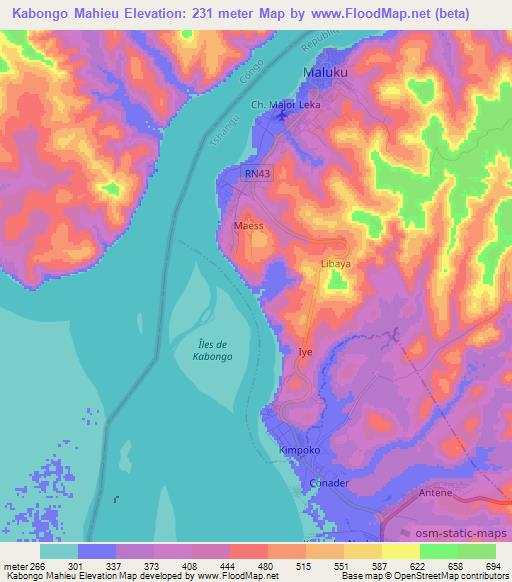 Kabongo Mahieu,Congo (Kinshasa) Elevation Map