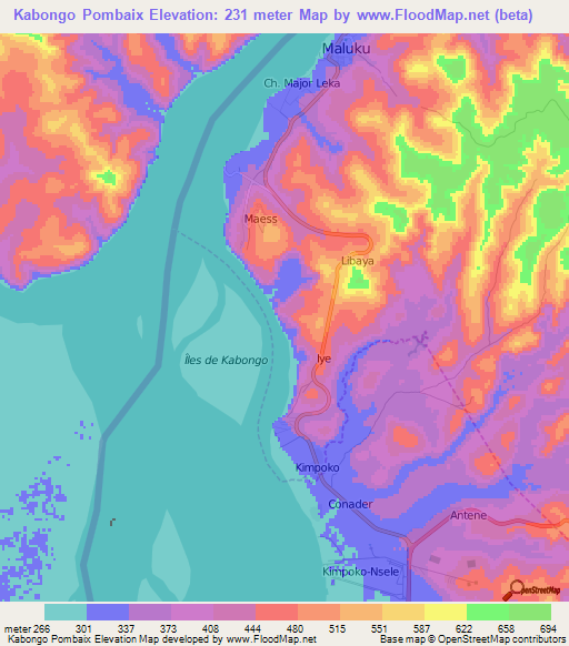 Kabongo Pombaix,Congo (Kinshasa) Elevation Map