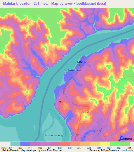 Maluku,Congo (Kinshasa) Elevation Map