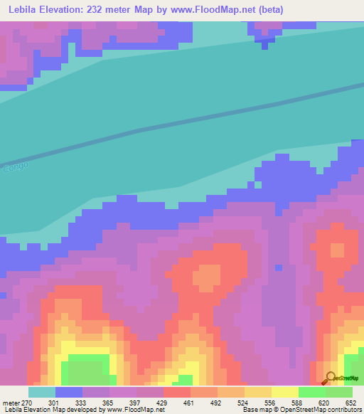 Lebila,Congo (Kinshasa) Elevation Map