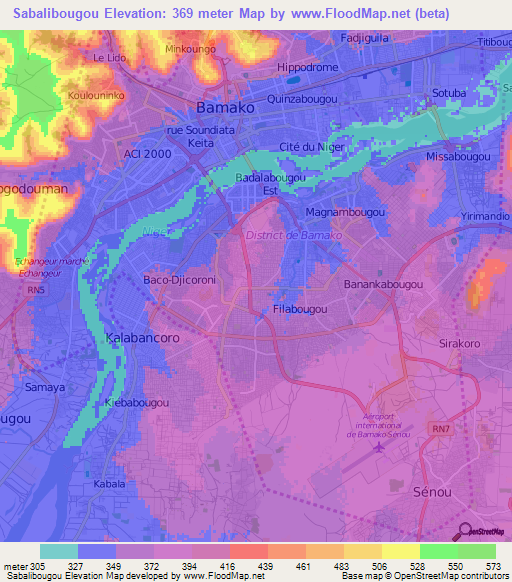 Sabalibougou,Mali Elevation Map