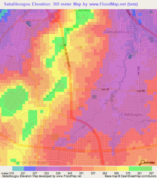Sabalibougou,Mali Elevation Map