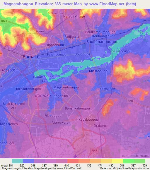 Magnambougou,Mali Elevation Map