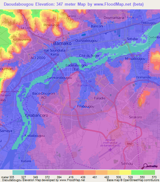 Daoudabougou,Mali Elevation Map