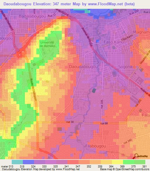 Daoudabougou,Mali Elevation Map