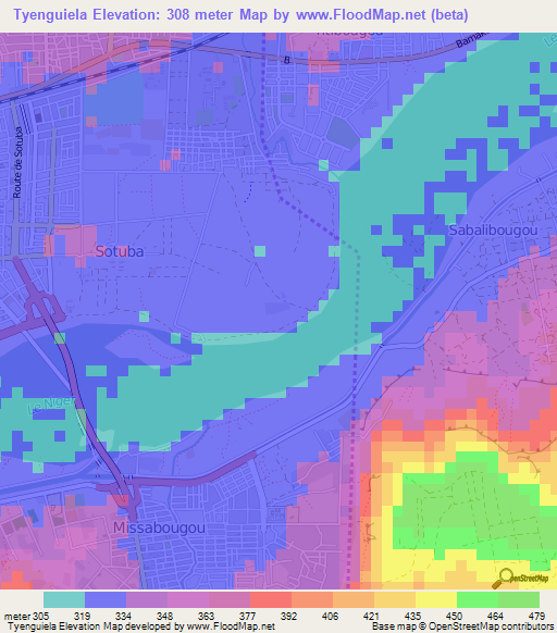 Tyenguiela,Mali Elevation Map