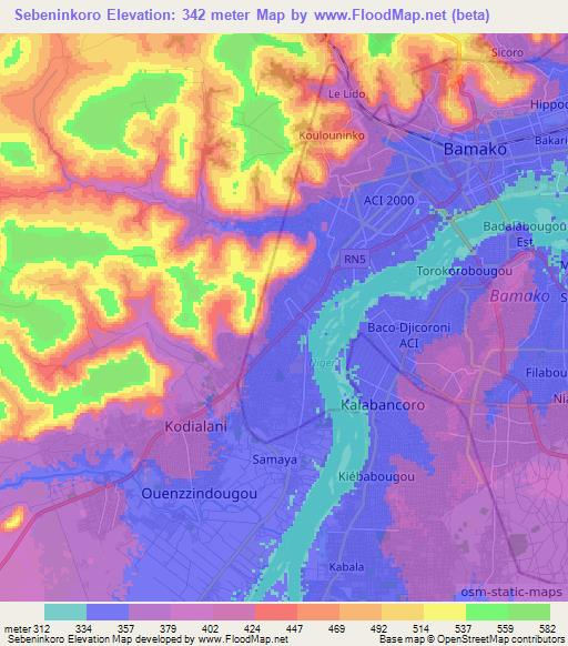 Sebeninkoro,Mali Elevation Map