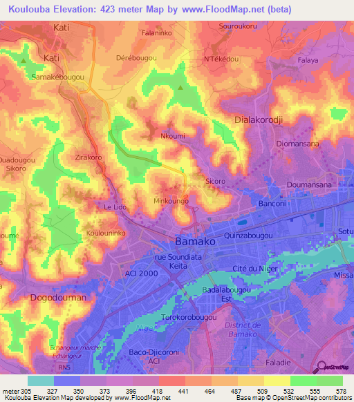 Koulouba,Mali Elevation Map