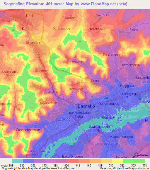 Sogonafing,Mali Elevation Map