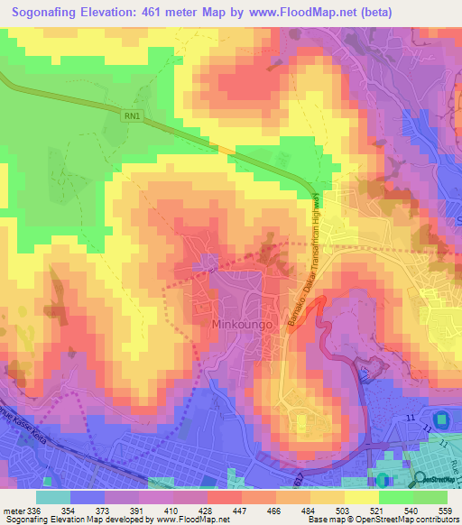 Sogonafing,Mali Elevation Map