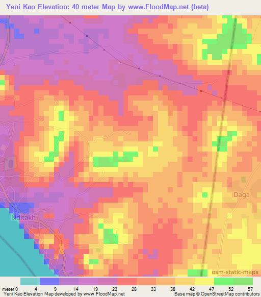 Yeni Kao,Senegal Elevation Map