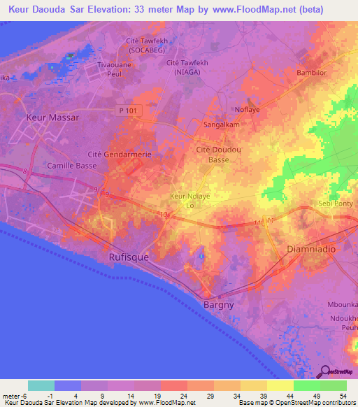 Keur Daouda Sar,Senegal Elevation Map