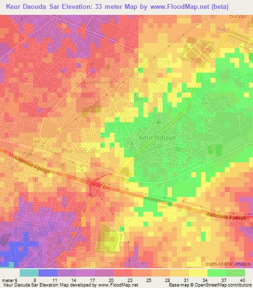 Keur Daouda Sar,Senegal Elevation Map