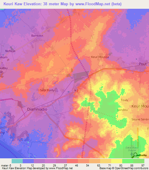 Keuri Kaw,Senegal Elevation Map