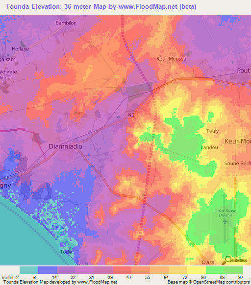 Tounda,Senegal Elevation Map