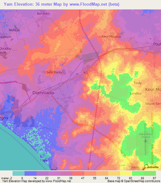 Yam,Senegal Elevation Map
