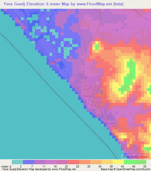 Yene Guedj,Senegal Elevation Map