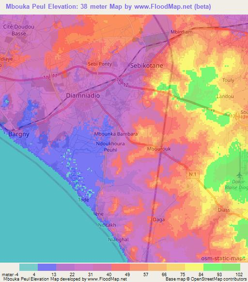 Mbouka Peul,Senegal Elevation Map