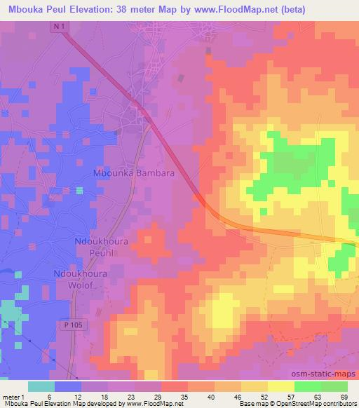 Mbouka Peul,Senegal Elevation Map