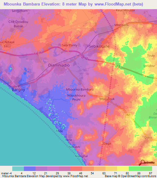 Mbounka Bambara,Senegal Elevation Map