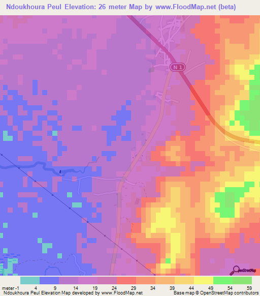 Ndoukhoura Peul,Senegal Elevation Map