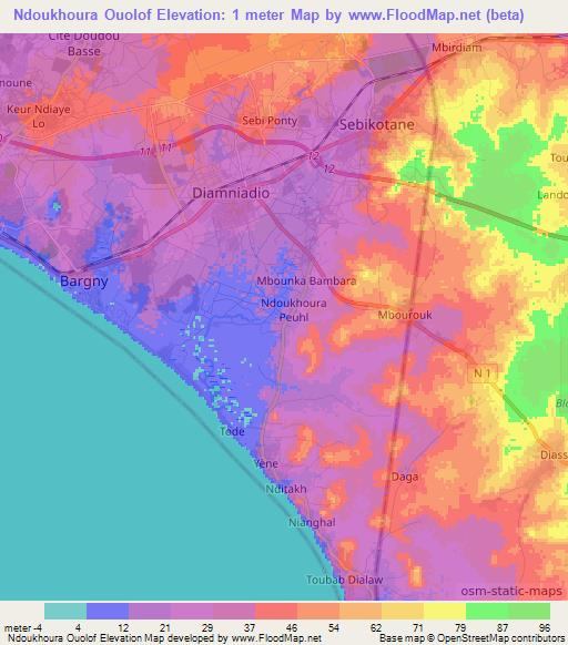 Ndoukhoura Ouolof,Senegal Elevation Map