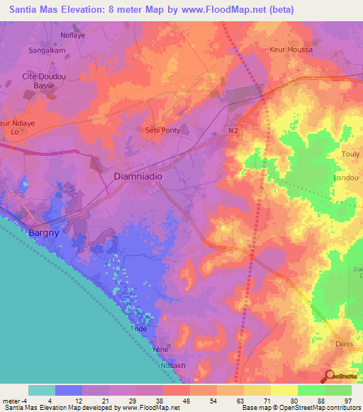 Santia Mas,Senegal Elevation Map
