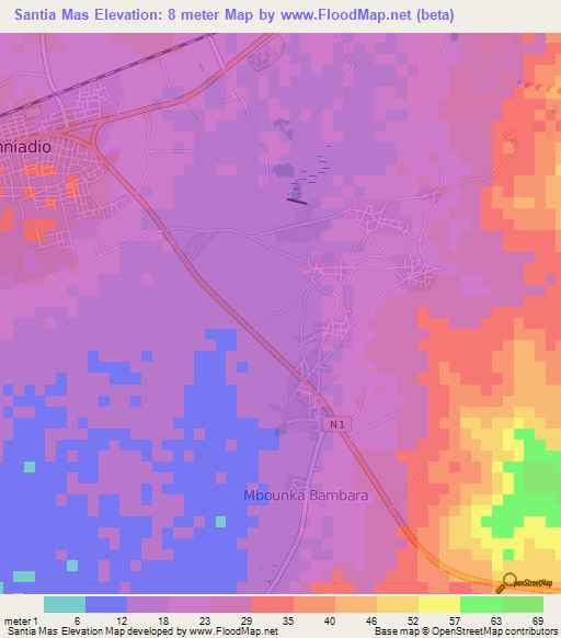 Santia Mas,Senegal Elevation Map