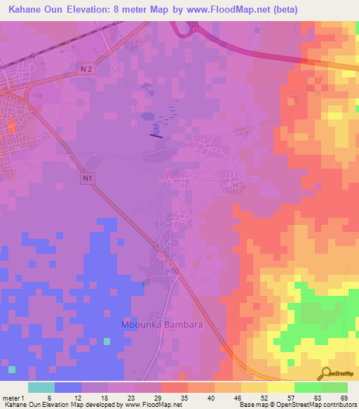 Kahane Oun,Senegal Elevation Map