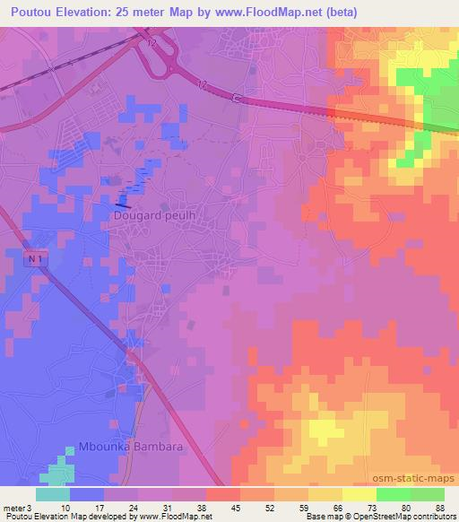 Poutou,Senegal Elevation Map