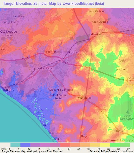 Tangor,Senegal Elevation Map