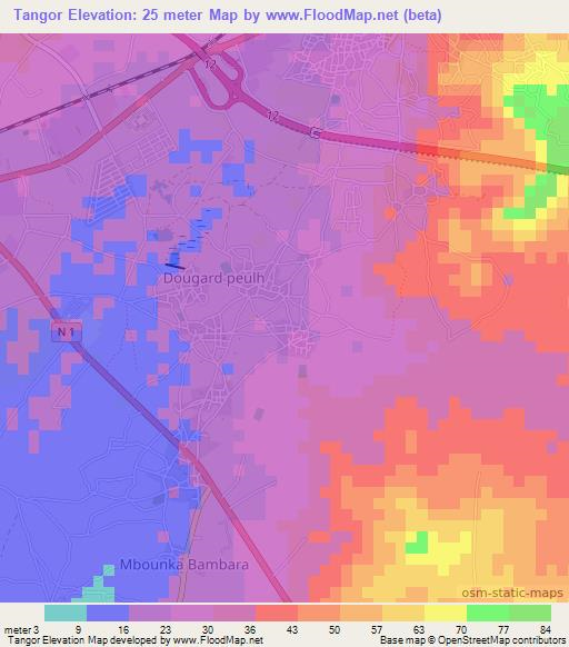 Tangor,Senegal Elevation Map