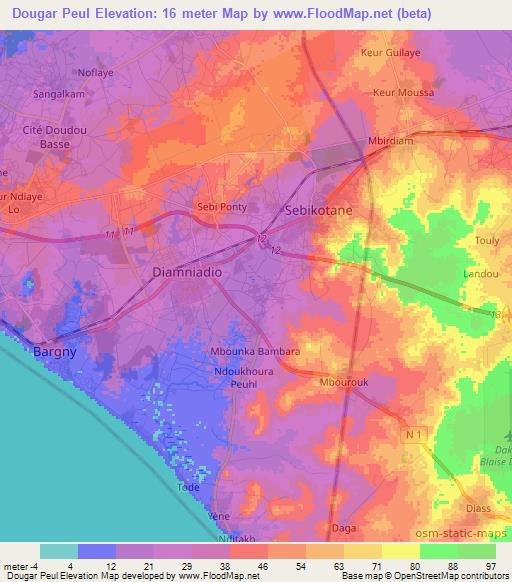 Dougar Peul,Senegal Elevation Map
