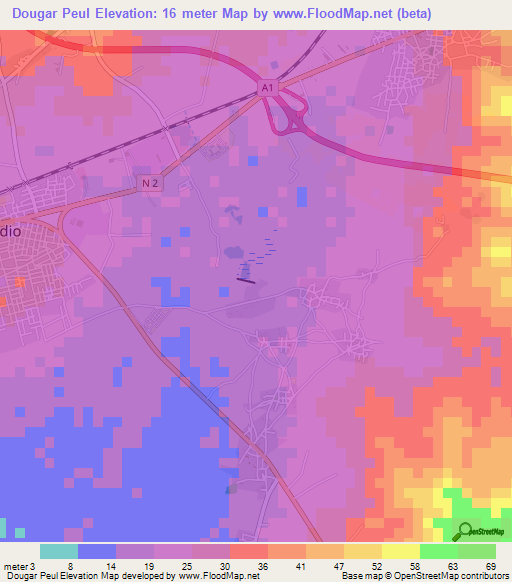 Dougar Peul,Senegal Elevation Map
