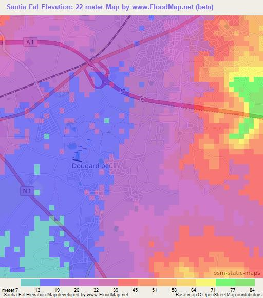 Santia Fal,Senegal Elevation Map