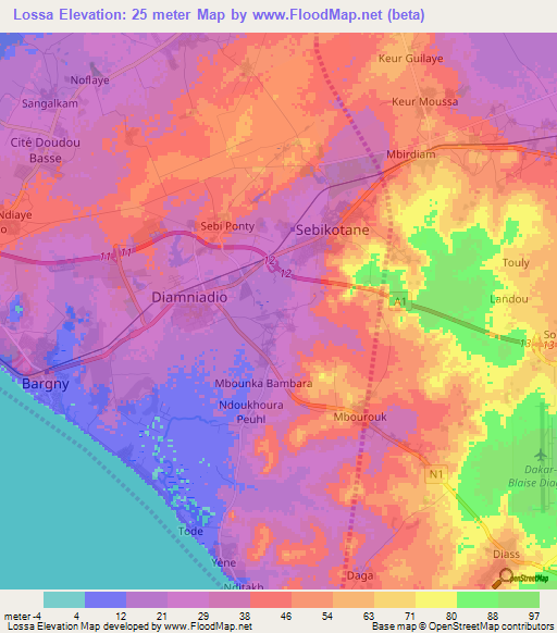 Lossa,Senegal Elevation Map