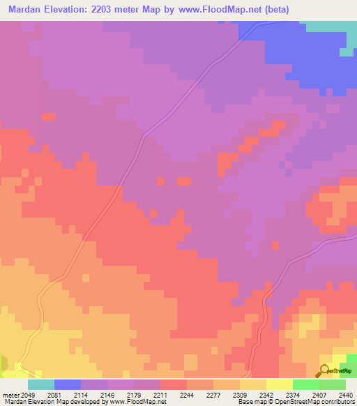 Mardan,Iran Elevation Map