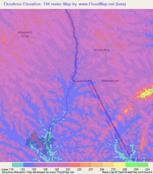 Ekoukrou,Ivory Coast Elevation Map