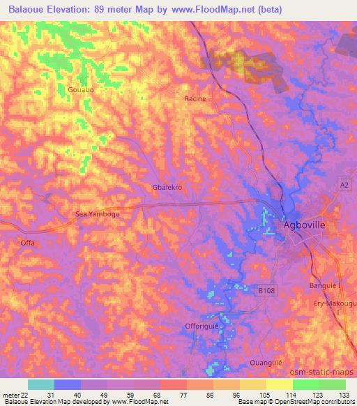 Balaoue,Ivory Coast Elevation Map
