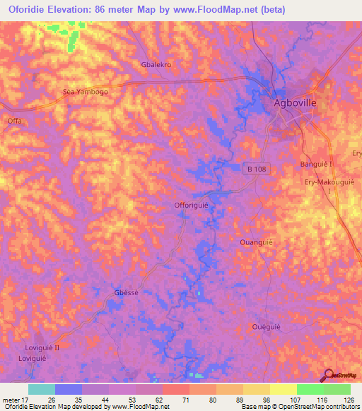 Oforidie,Ivory Coast Elevation Map