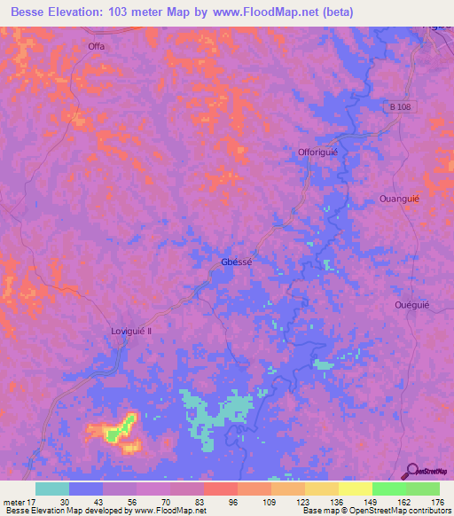 Besse,Ivory Coast Elevation Map
