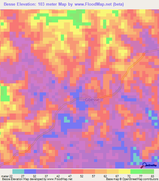 Besse,Ivory Coast Elevation Map