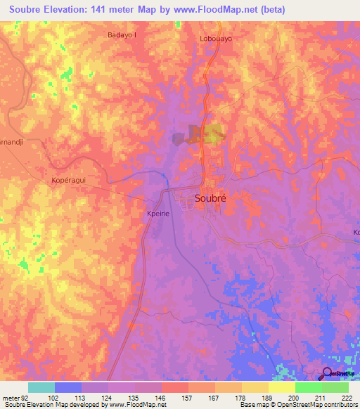 Soubre,Ivory Coast Elevation Map