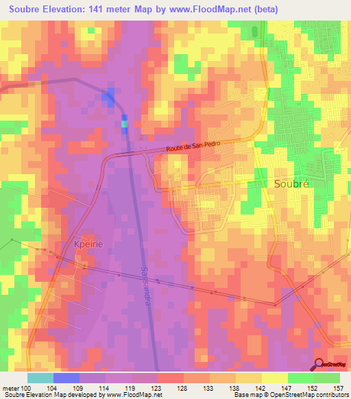 Soubre,Ivory Coast Elevation Map