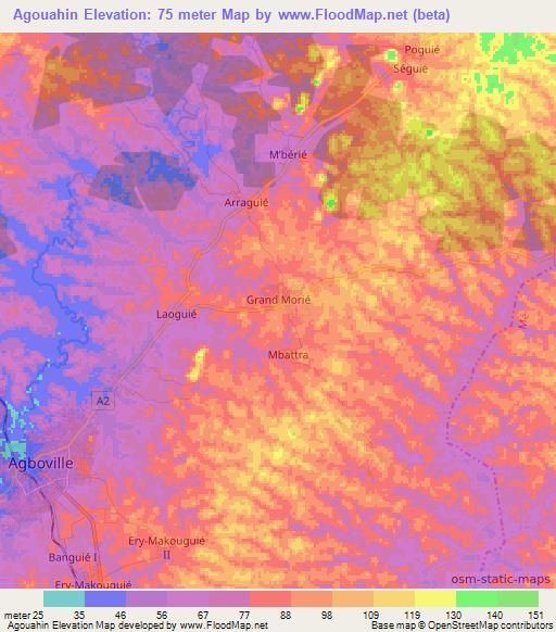 Agouahin,Ivory Coast Elevation Map
