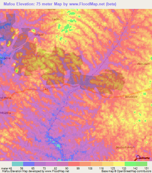 Mafou,Ivory Coast Elevation Map